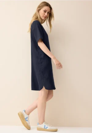 Linnen jurk met gespleten hals