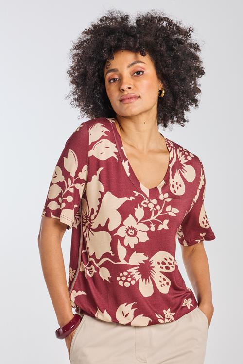 T-shirt Preppy Dark red Florique print - Afbeelding 2