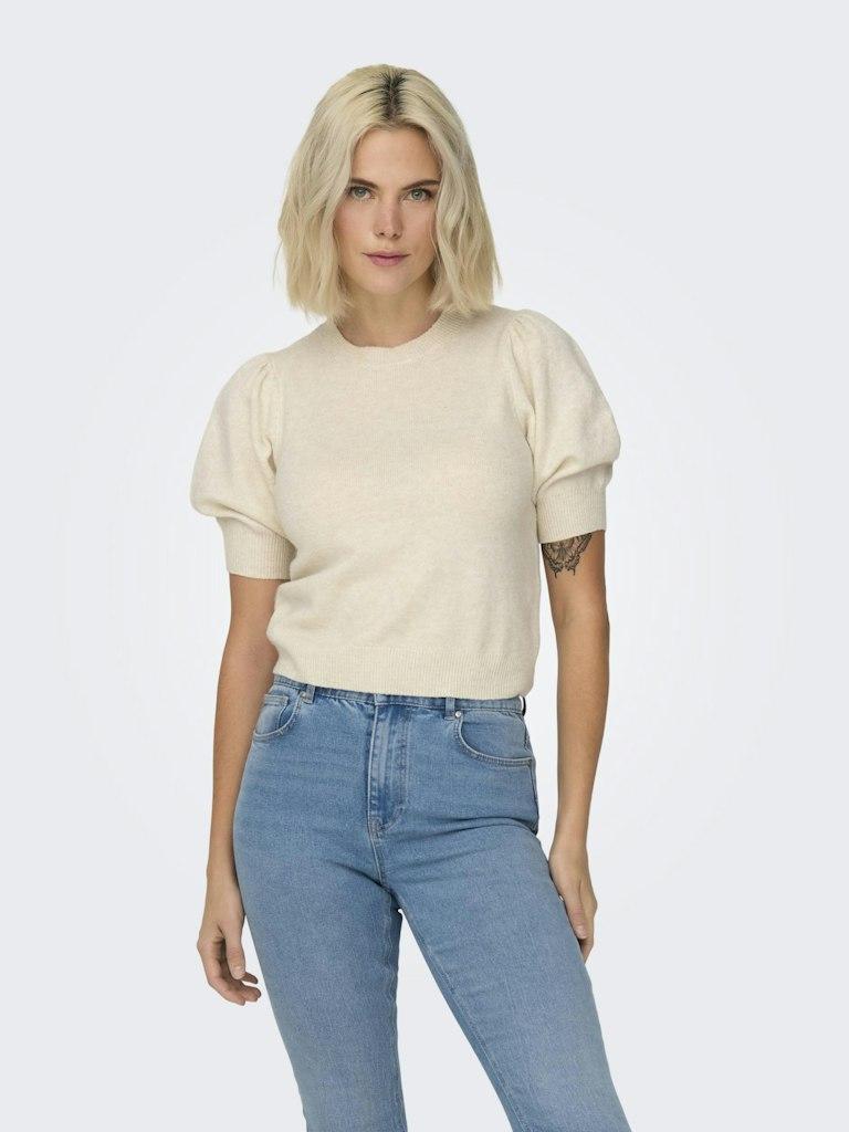 Only Onlrica Life 2/4 Pullover Knt Noos Trui Korte Mouw Birch W. Melange