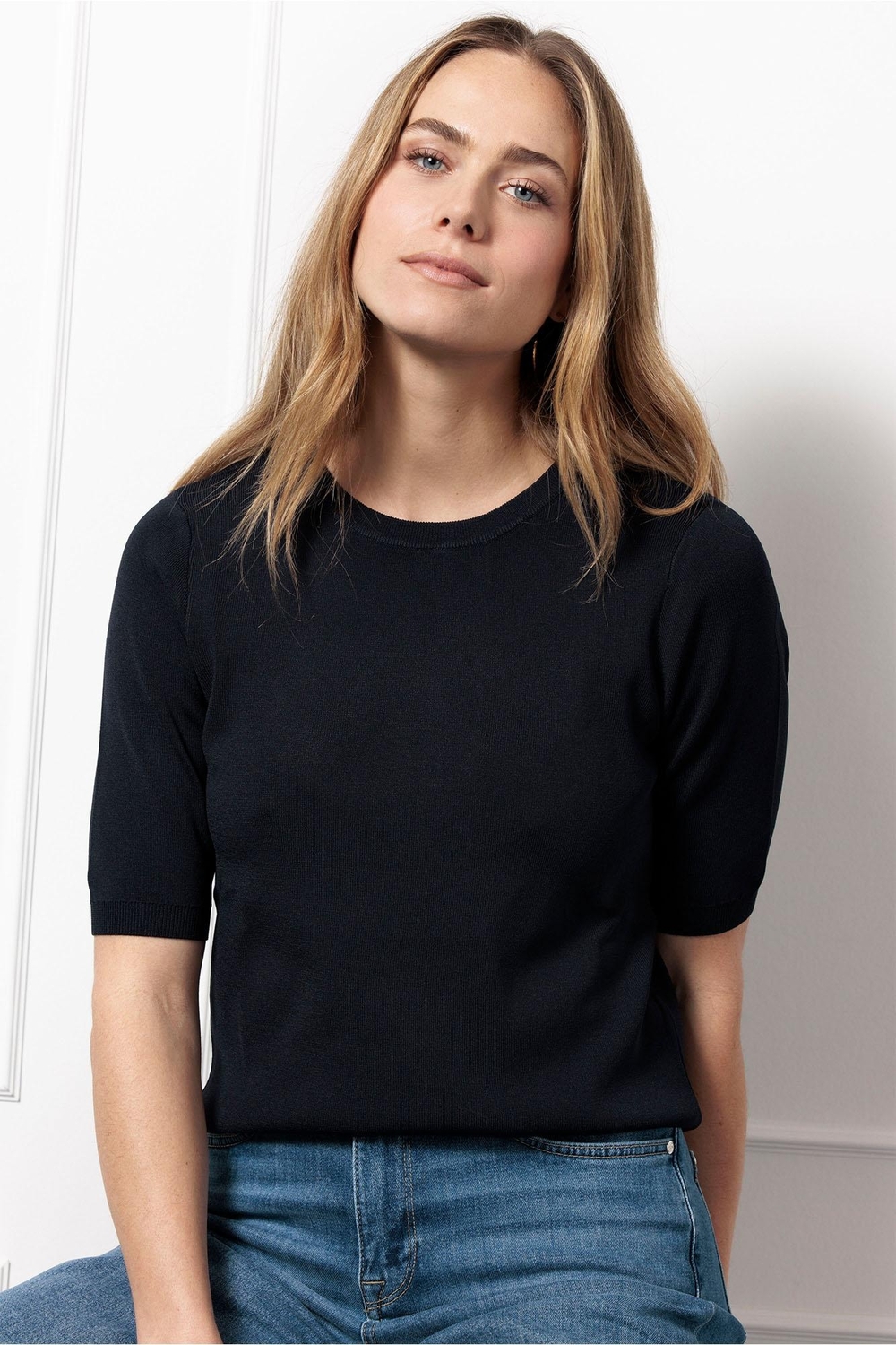 Studio Anneloes Lana Ssl Solid Pullover 91530 Trui Korte Mouw 6900 Dark Blue