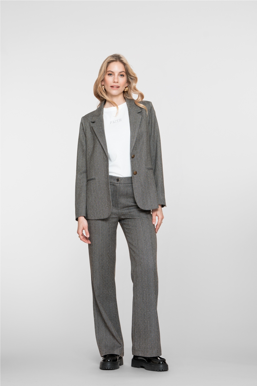 Geisha Pants Herringbone Stones 51532-10 Broek 950 Anthracite Stones