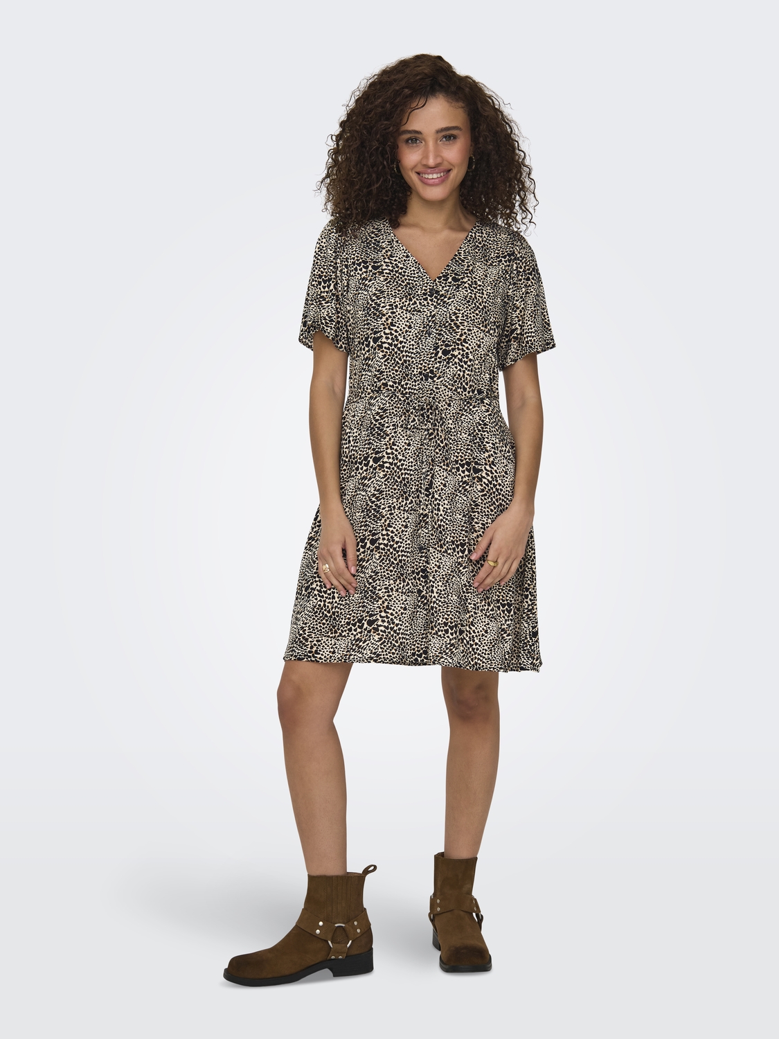 Only Onlevida S/s Short Dress Wvn Noos Zomerjurkjes Pumice Stone Alma Heart Leo