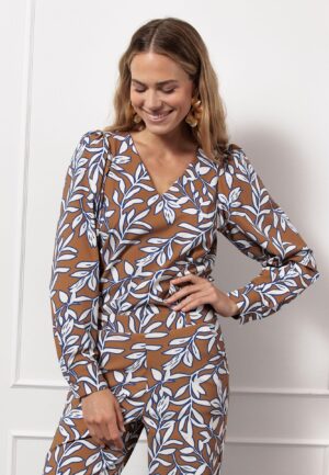 Studio Anneloes Les Leaves Top 13110 T-shirt Lange Mouw 1365 Carmamel/ink Blue