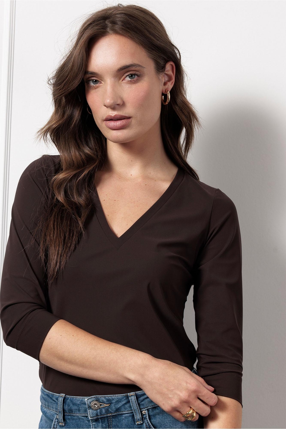 Studio Anneloes Emma Top 94841 T-shirt Lange Mouw 8700 Espresso