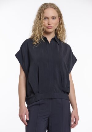 Rino & Pelle Boxy Capsleeve Top With Pleats In Waist Imela.7002 Blouse 10175 Dark Navy