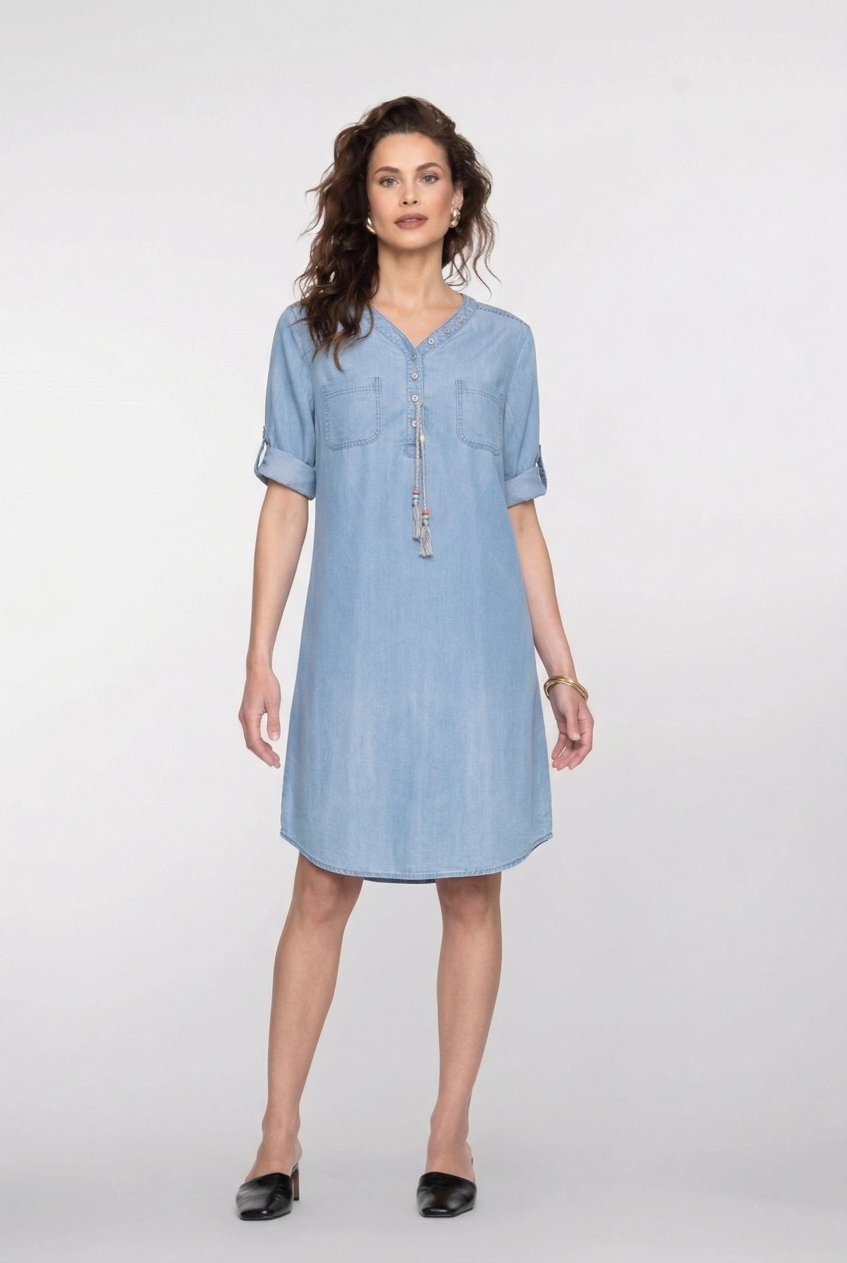 Geisha Dress Lyocell Ropes Jet Jurk 830 Bleached Denim