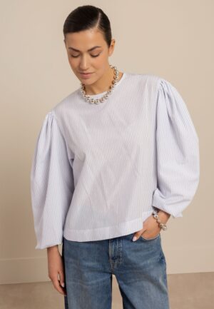Studio Anneloes Florence Stripe Top 13583 T-shirt Korte Mouw 6610 Light Blue/off White