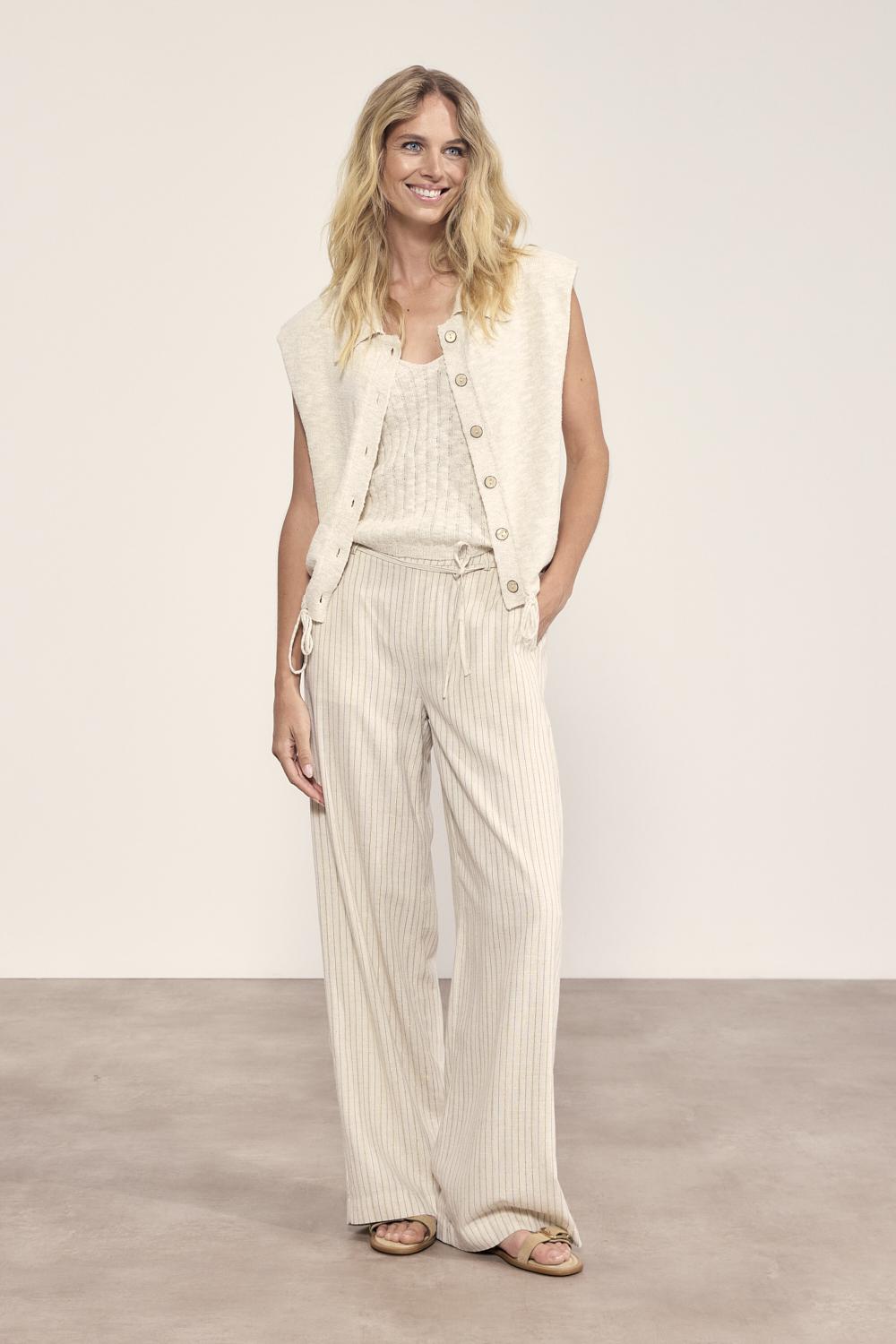 Tramontana Lurex Striped Wide-leg Trousers C03-20-101 Broek 006800-stone