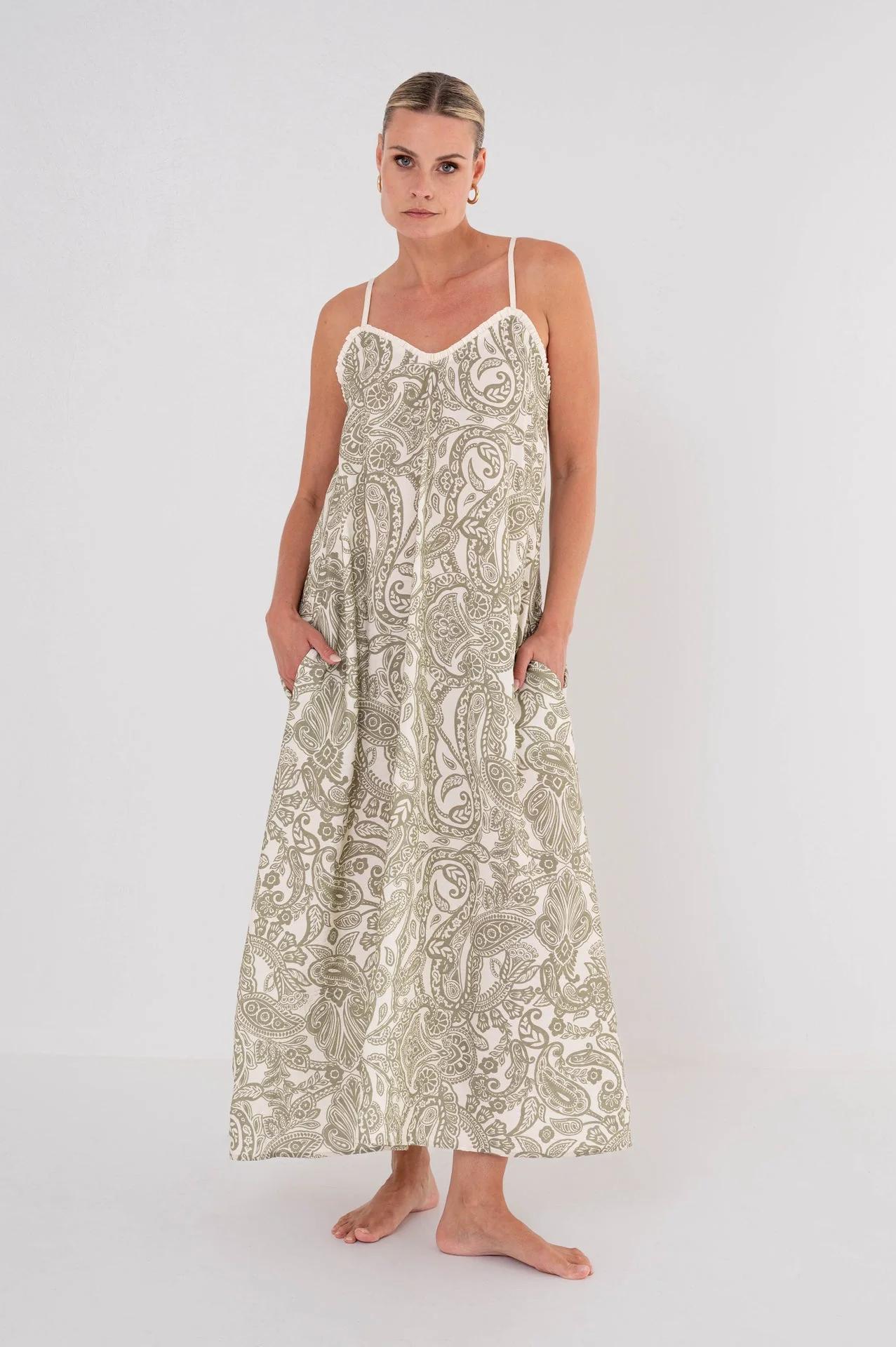 Maicazz Tolore Dress Su26.40.008 Jurk Olive Paisley