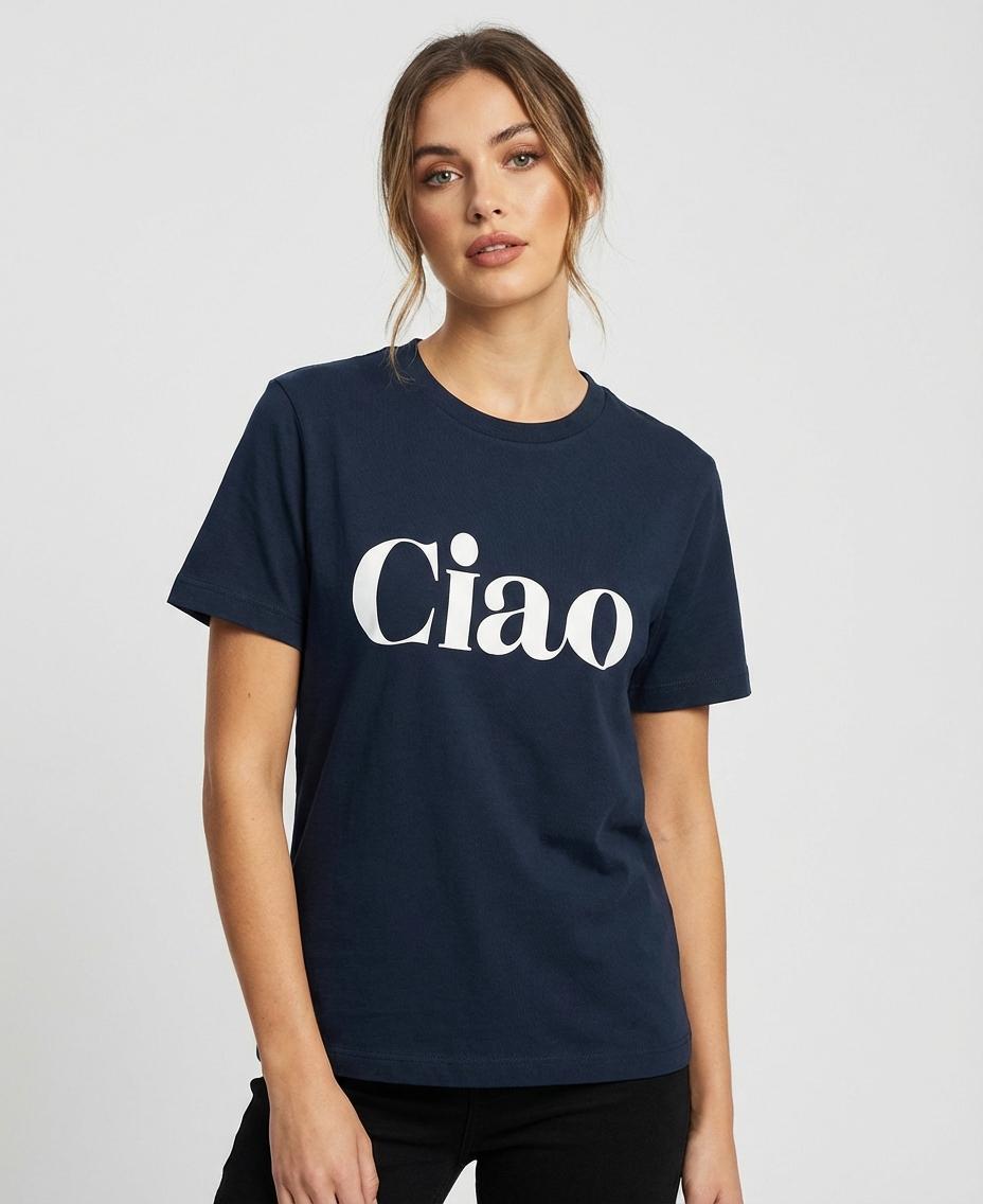 Elvira Casuals T-shirt Ciao E1 26-001 T-shirt Korte Mouw 547 Navy - Off White