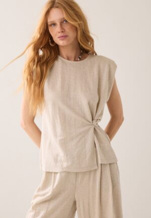 Summum Top Linen Look 3s5299-30761 T-shirt Korte Mouw 702 Pebble Beige