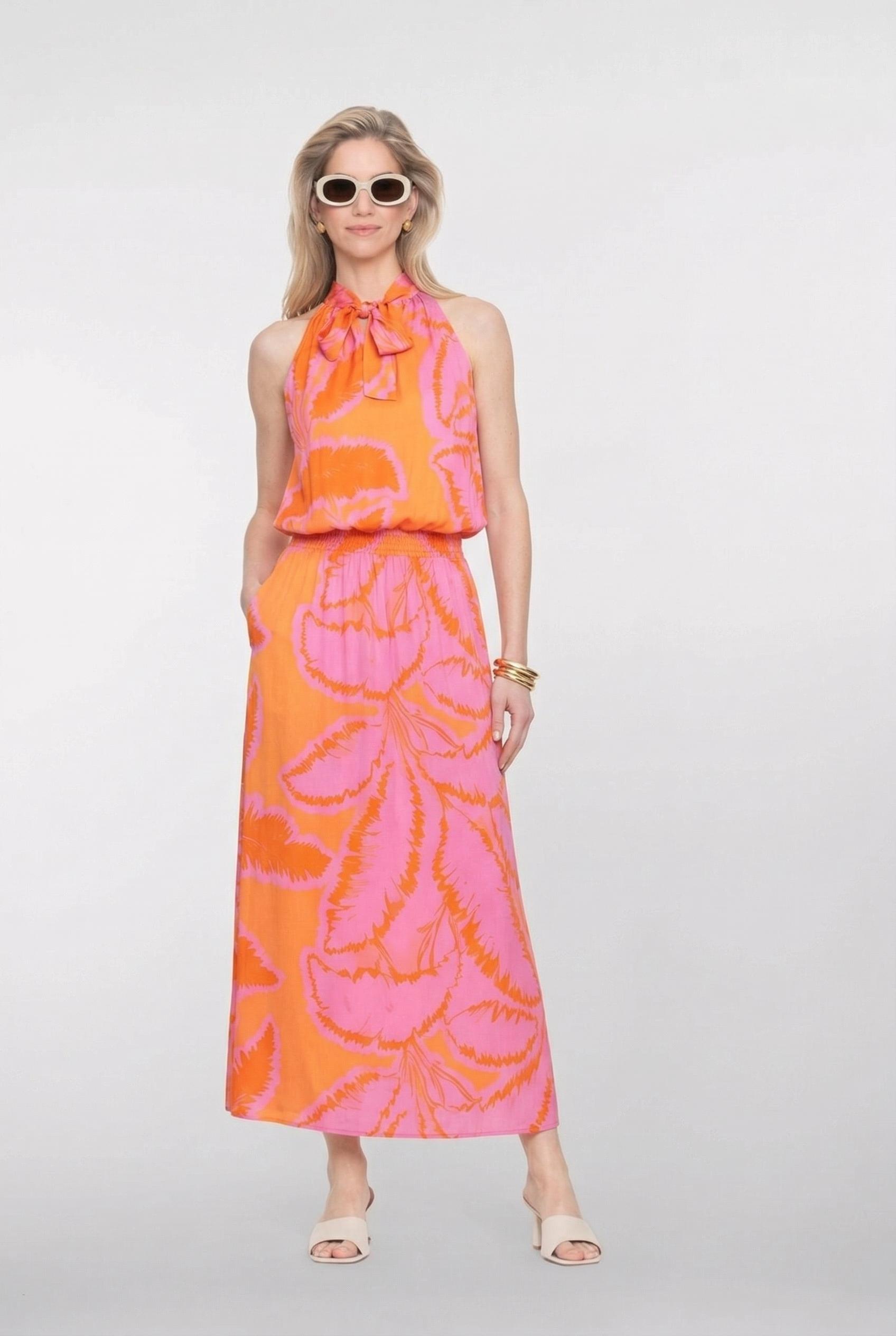 Geisha Dress Halter 67358-70 Lange Jurken 445 Fuchsia/orange