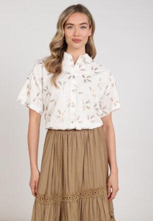 Nukus Britt Blouse Embroidery Nks02207 Blouse 126 Offwhite/gold