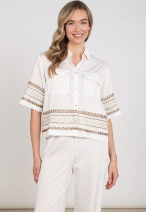 Nukus Bodine Blouse Embroidery Nks02113 Blouse 163 Offwhite/camel