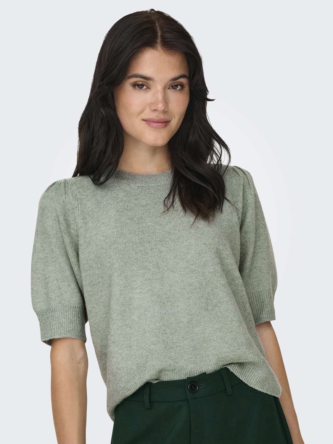 Only Onlrica Life 2/4 Pullover Ex Knt 15318551 Trui Korte Mouw Chinois Green W. Melange