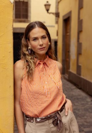 Studio Anneloes Kimmy Stripe Poplin Blouse 13907 Blouse 2644 Orchid Orange/pop Pink