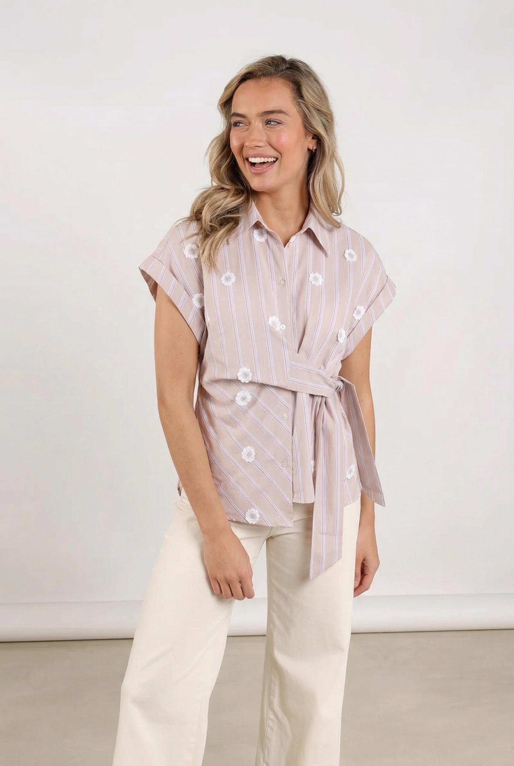 Nukus Aneta Top Stripe Nks01193 Blouse 9 Sand