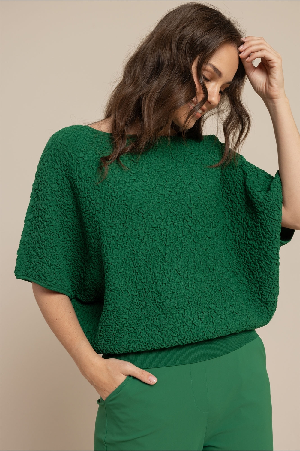 Studio Anneloes Lenti Structure Pullover 13769 Trui Korte Mouw 7200 Grass Green