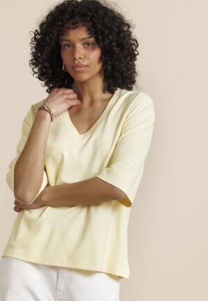 Studio Anneloes Fiore Vneck T-shirt 13914 T-shirt Korte Mouw 2100 Butter Yellow