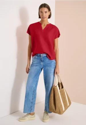3/4-mouwen blouse met gespleten hals