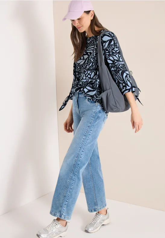 3/4-mouwen blouse met patchworkprint