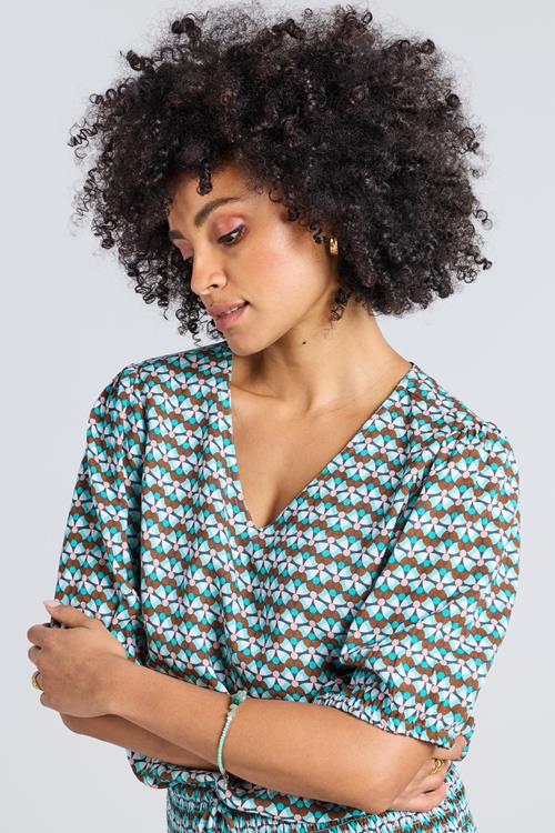 Blouse Poppy Green Friends print