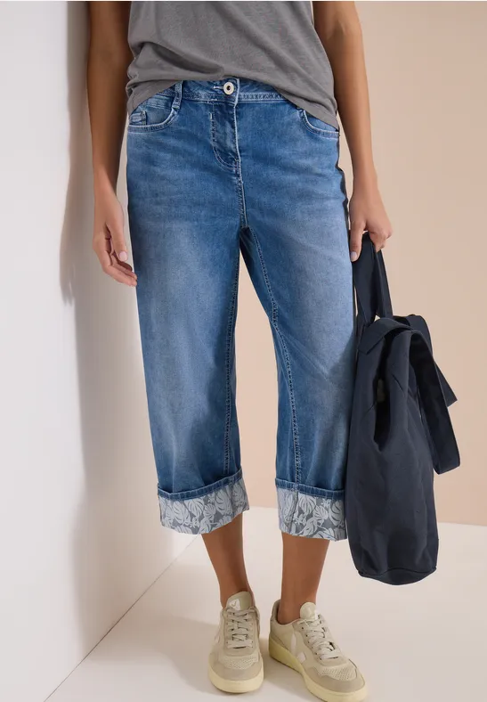 7/8 Wide Legs jeans met omgeslagen detail