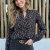 Bloemen Blouse Faye Zwart Wit - Afbeelding 2