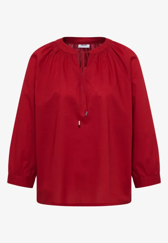 Blouse met 3/4 mouwen en gespleten hals in effen kleur - Afbeelding 2