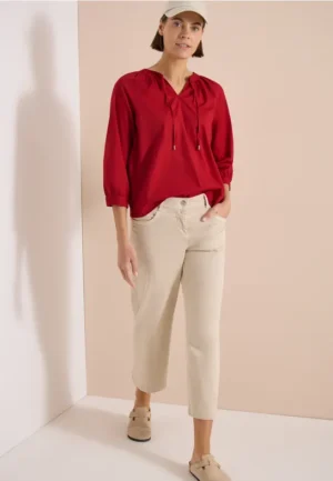 Blouse met 3/4 mouwen en gespleten hals in effen kleur