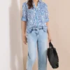 Blouse met 3/4 mouwen en lange pasvorm