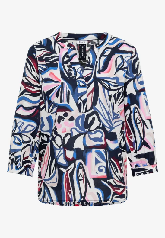 Blouse met 3/4 mouwen en meerkleurige print - Afbeelding 2