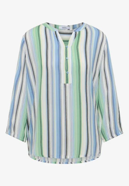 Blouse met 3/4 mouwen en meerkleurige strepen - Afbeelding 2