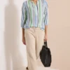 Blouse met 3/4 mouwen en meerkleurige strepen