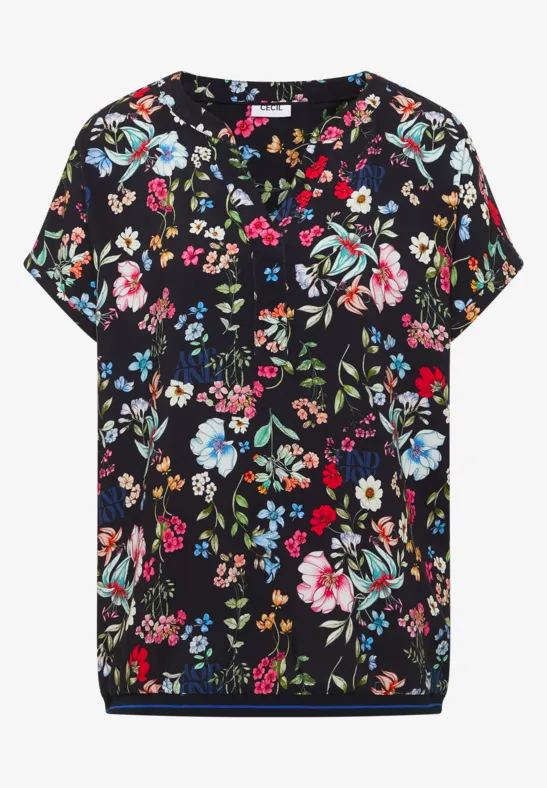Blouse met gespleten hals en bloemenpatroon - Afbeelding 2