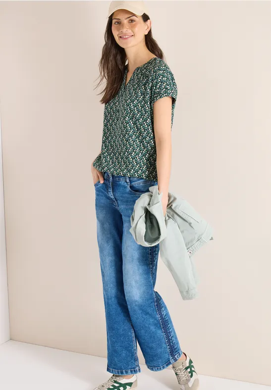 Blouse met gespleten hals en minimale print