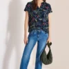 Blouse met gespleten hals en print