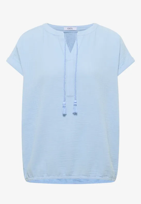Blouse met gespleten hals in mousseline - Afbeelding 2