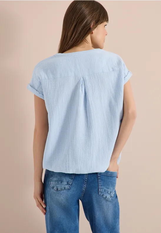 Blouse met gespleten hals in mousseline - Afbeelding 3