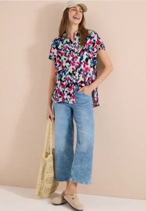 Blouse met hangende schouder en print