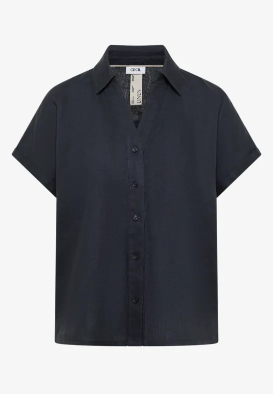 Blouse met hangende schouder in linnen - Afbeelding 2
