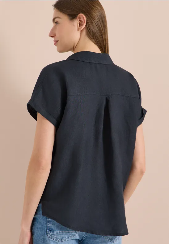 Blouse met hangende schouder in linnen - Afbeelding 3