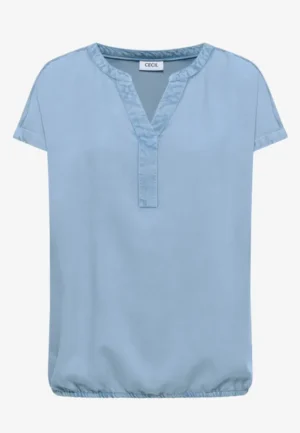 Alternative view of Blouse met korte mouwen en gespleten hals in denimlook