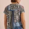 Blouse met korte mouwen en patchworkprint - Afbeelding 3