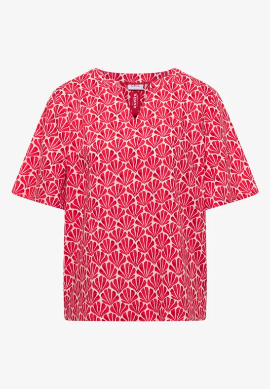 Blouse met korte mouwen en schelpjesprint - Afbeelding 2