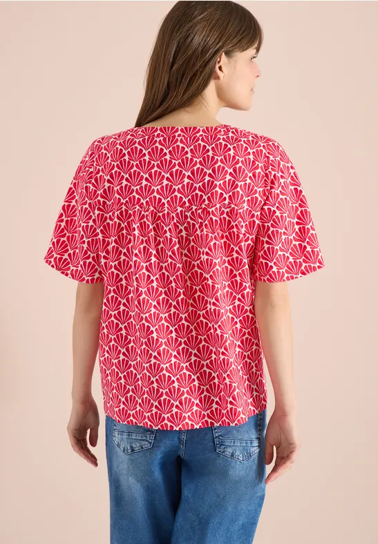 Blouse met korte mouwen en schelpjesprint - Afbeelding 3