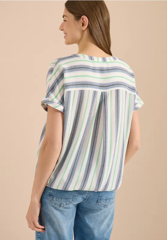 Blouse met korte mouwen, gespleten hals en strepen - Afbeelding 3
