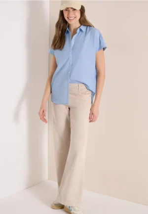 Blouse met korte mouwen in chambraykwaliteit