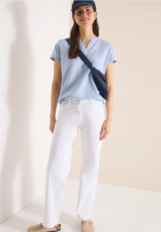Blouse met korte mouwen in chambraykwaliteit