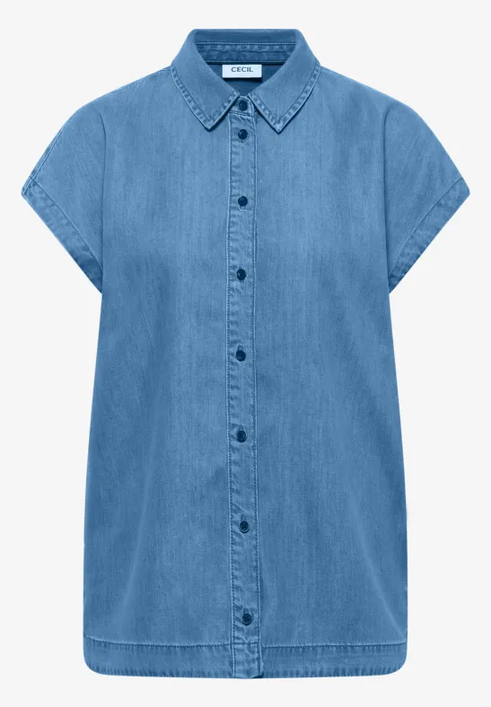 Blouse met overhangende schouders in denimlook - Afbeelding 2
